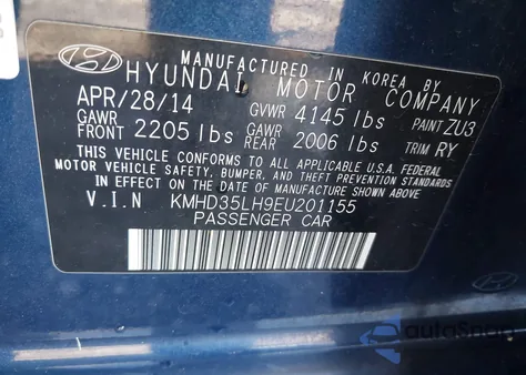 2014 Hyundai Elantra Gt z USA, uszkodzony, nr VIN KMHD35LH9EU201155